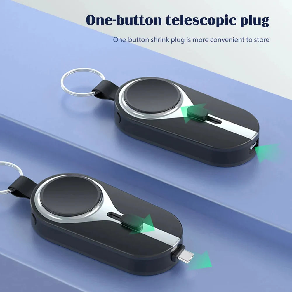 Draadloze oplaadclip powerbank karabijnhaak compact zwart telefoon smartwatch oplader sleutelhanger draagbare lader | Sansoti