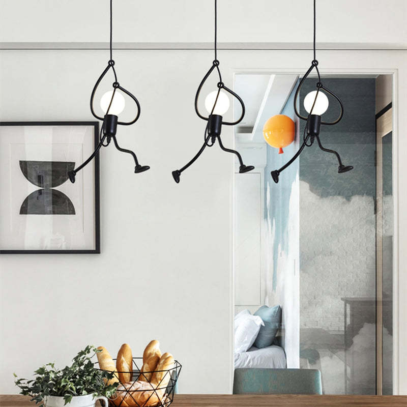 Suspension en métal en forme de figure LED E27 noir blanc design moderne éclairage intérieur salon salle à manger chambre | Sansoti