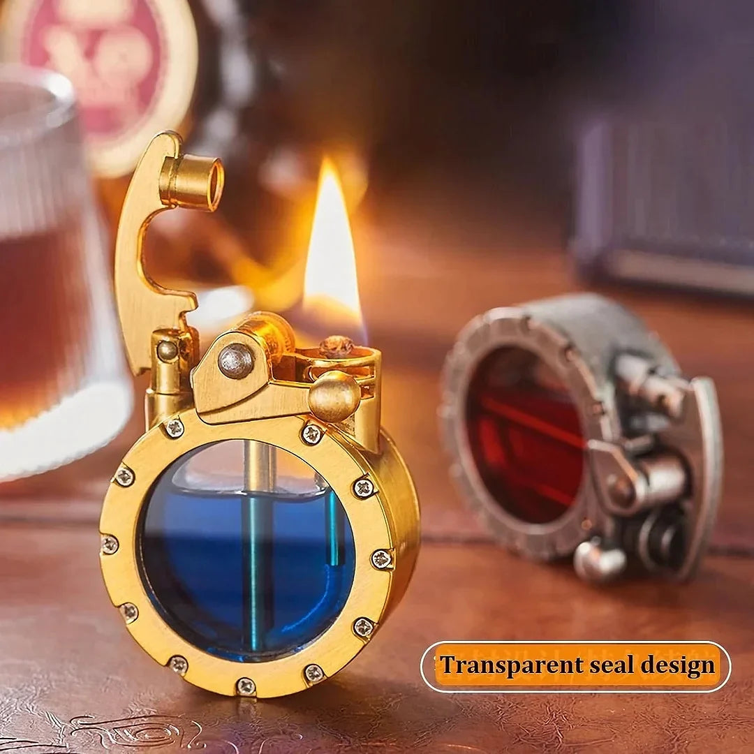 Retro Lighter with Transparent Tank & Toggle Switch | Refillable Gasoline Design, Classic Vintage Gift | Sansoti