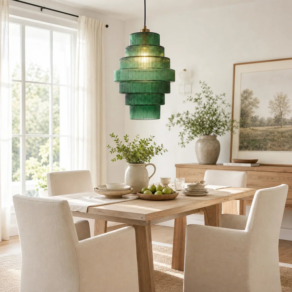 Ribbed Glass Pendant Light Layered Bottle Design E27 22cm Dining Area Ceiling Light Vintage Style Living Room | Sansoti