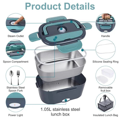 Elektrische Lunchbox met Verwarming 1.5L – Warm Eten Onderweg Auto & Thuis | Sansoti