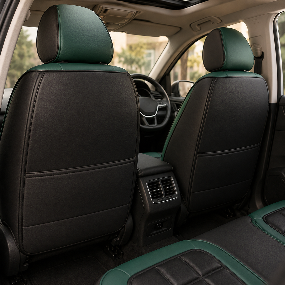 Luxe Autostoelhoezen Set 11-delig Gewatteerd met Opbergvak Airbag-Opening Universeel voor Vijfzitters Auto | Sansoti