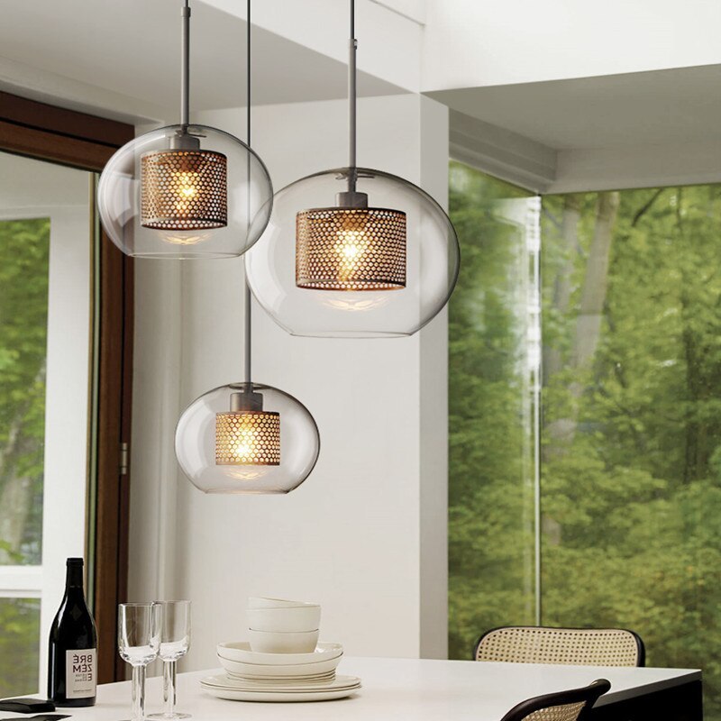 Suspension boule en verre doré ou argenté, douille E26, cordon réglable, salle à manger, chambre, salon, design moderne | Sansoti
