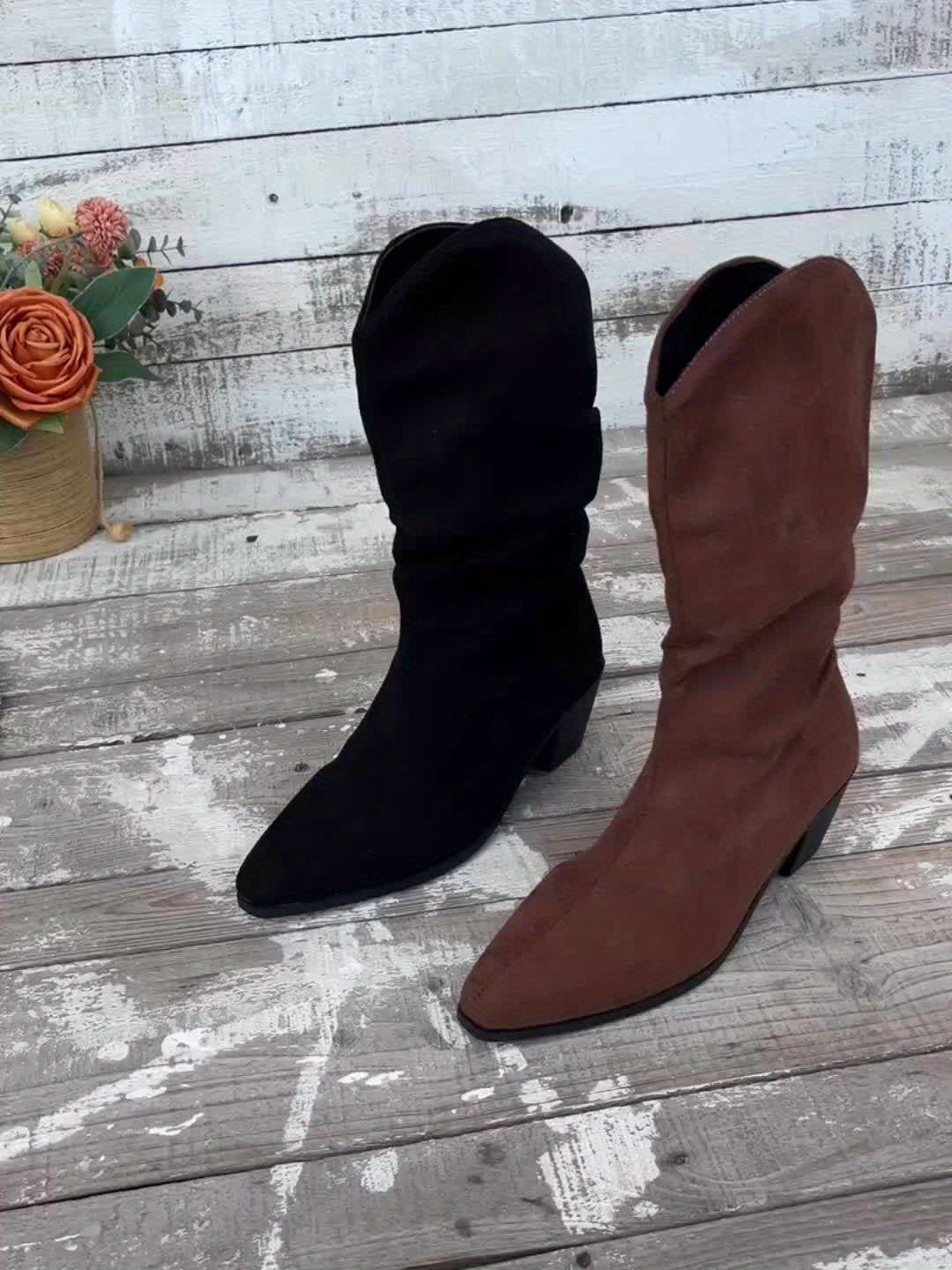 Western Laarzen Dames Fluweel Hakhoogte Feestschoenen Herfst Cowboystijl Elegante Dameslaarzen Comfortabel | Sansoti