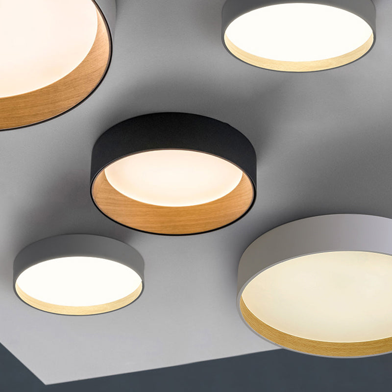 Modern Round LED Ceiling Light Metal Acrylic White Grey Black Dimmable Scandinavian Bedroom Interior | Sansoti