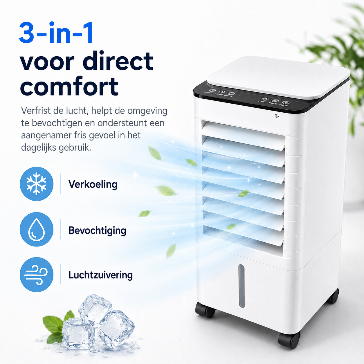 Airco Luchtkoeler Draagbaar 3-in-1 Zonder Slang Wit Oscillatie Timer Slaapkamer Woonkamer Kantoor Luchtbevochtiger Luchtzuivering Filter | Sansoti