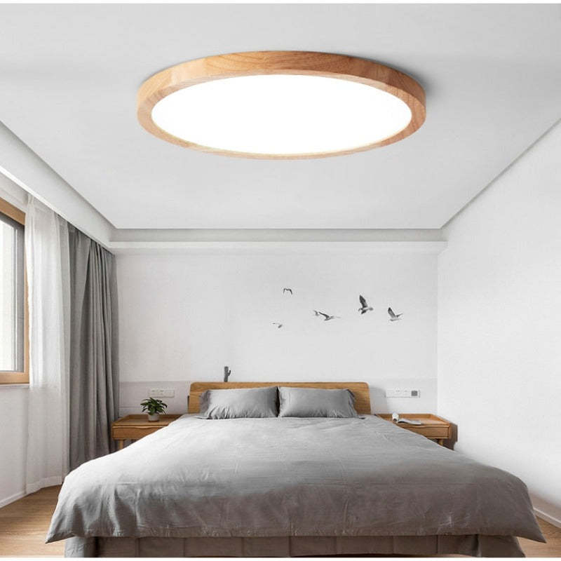 Round Wooden Ceiling Light LED Dimmable Modern Scandinavian Design for Living Room Bedroom Study | Sansoti