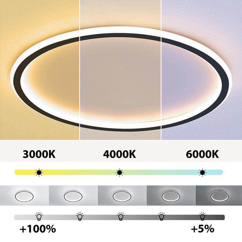 Round dimmable LED ceiling light, metal and acrylic, 30-50cm, black and white, modern ceiling lighting for living room and bedroom | Sansoti