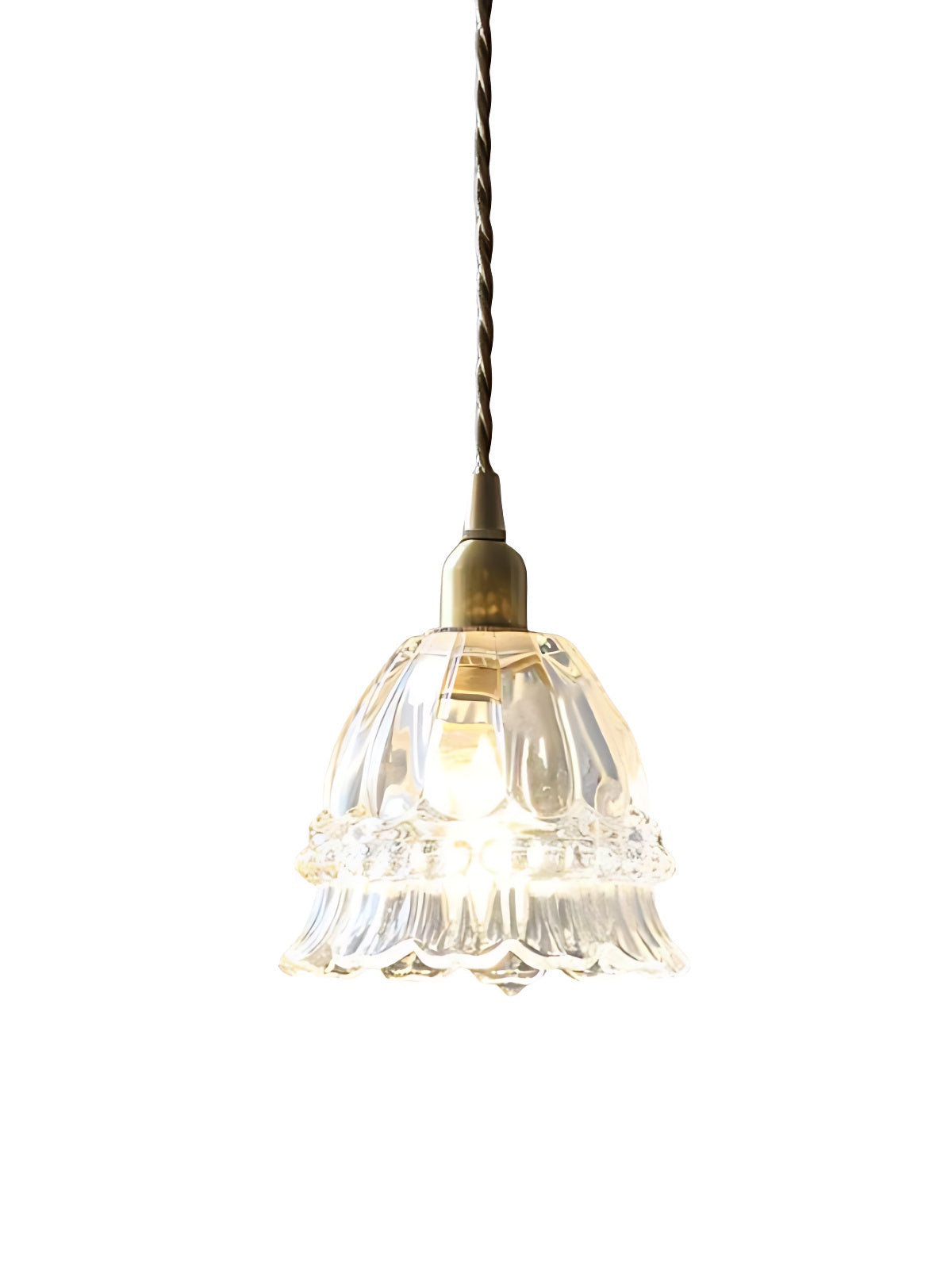 Franse Landelijke Hanglamp Glazen Kap Kwallen Design Transparant of Amber met Walnoot Greep Sfeerverlichting Eetkamer Elegante Plafondlamp | Sansoti