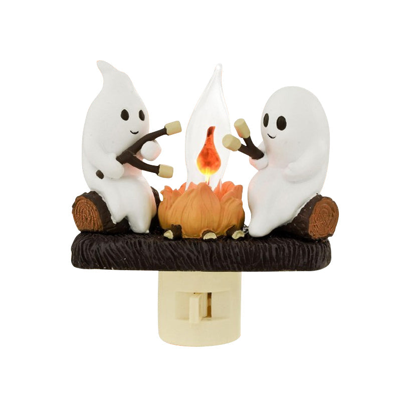 Spookje met Kampvuur Nachtlampje LED Flikkerlicht Kinderkamer Decoratief Halloween Sfeer Sfeerlamp Warm Licht | Sansoti
