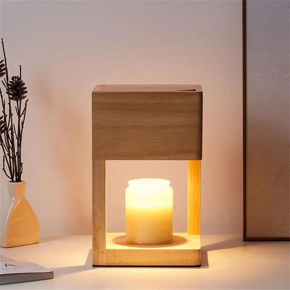 Kaarsenwarmerlamp Hout Modern 26cm Tafellamp Sfeerverlichting Woonkamer Slaapkamer | Sansoti