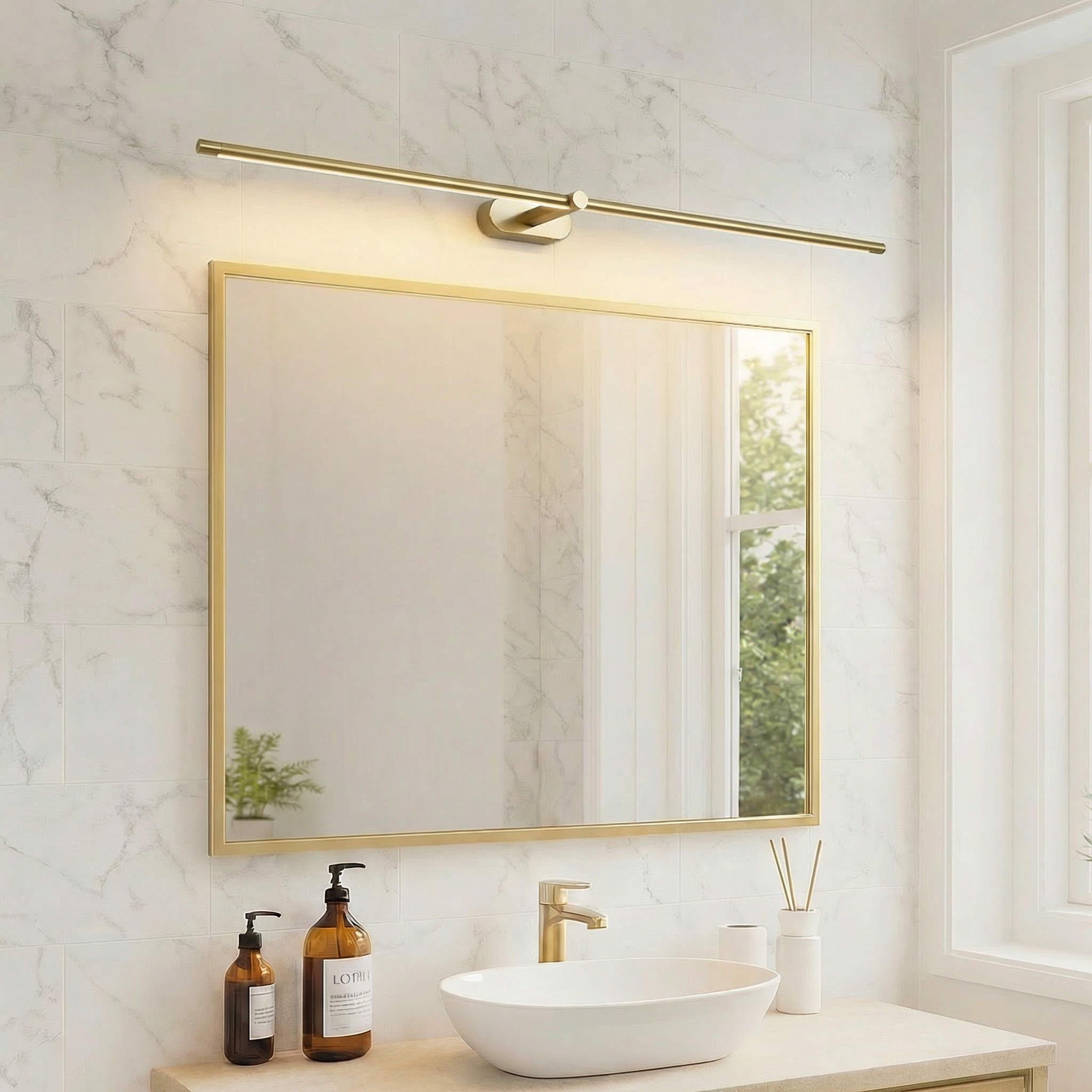 Applique miroir LED pour salle de bains en aluminium, 70-130 cm, noir et doré, éclairage mural au-dessus du lavabo et du miroir de maquillage | Sansoti