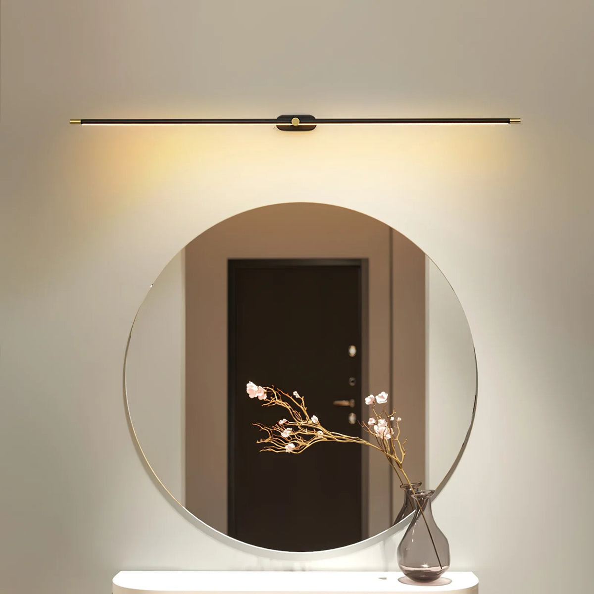 Applique miroir LED pour salle de bains en aluminium, 70-130 cm, noir et doré, éclairage mural au-dessus du lavabo et du miroir de maquillage | Sansoti