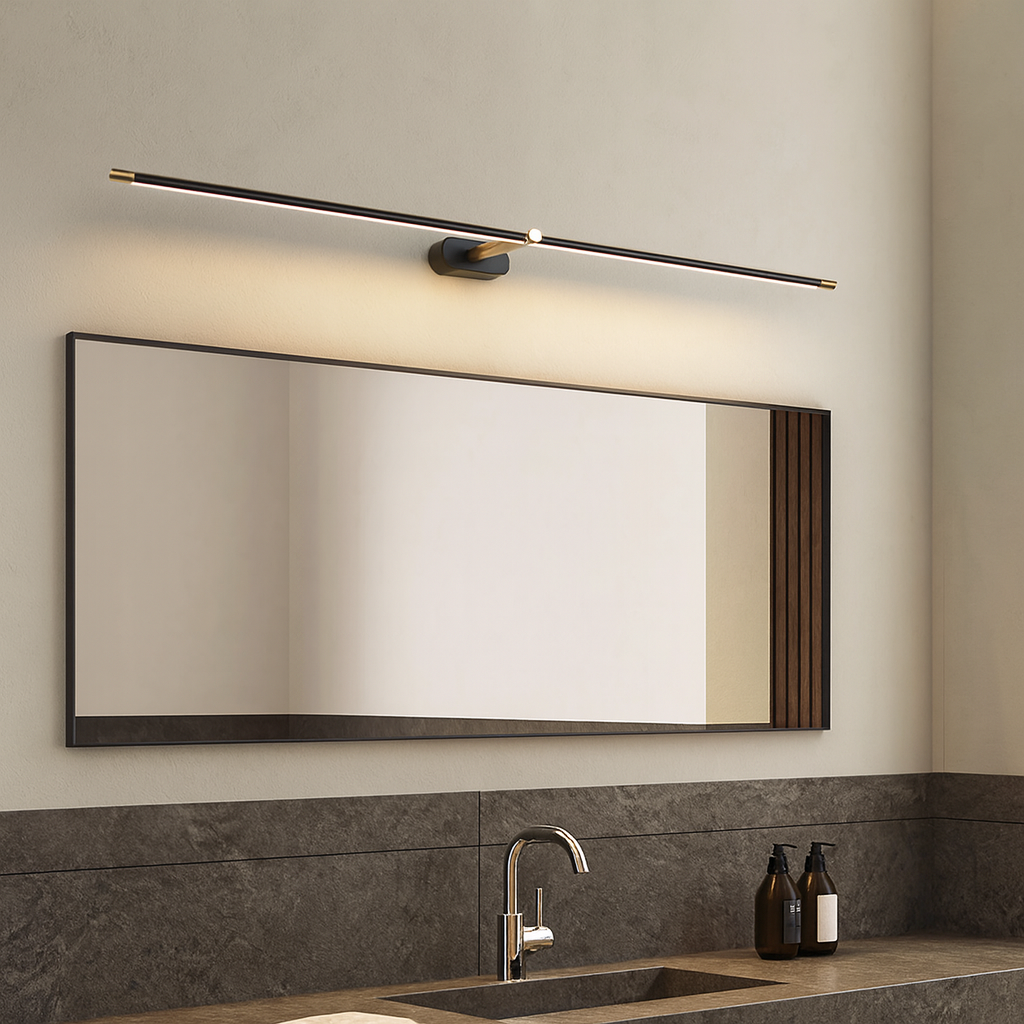 Applique miroir LED pour salle de bains en aluminium, 70-130 cm, noir et doré, éclairage mural au-dessus du lavabo et du miroir de maquillage | Sansoti