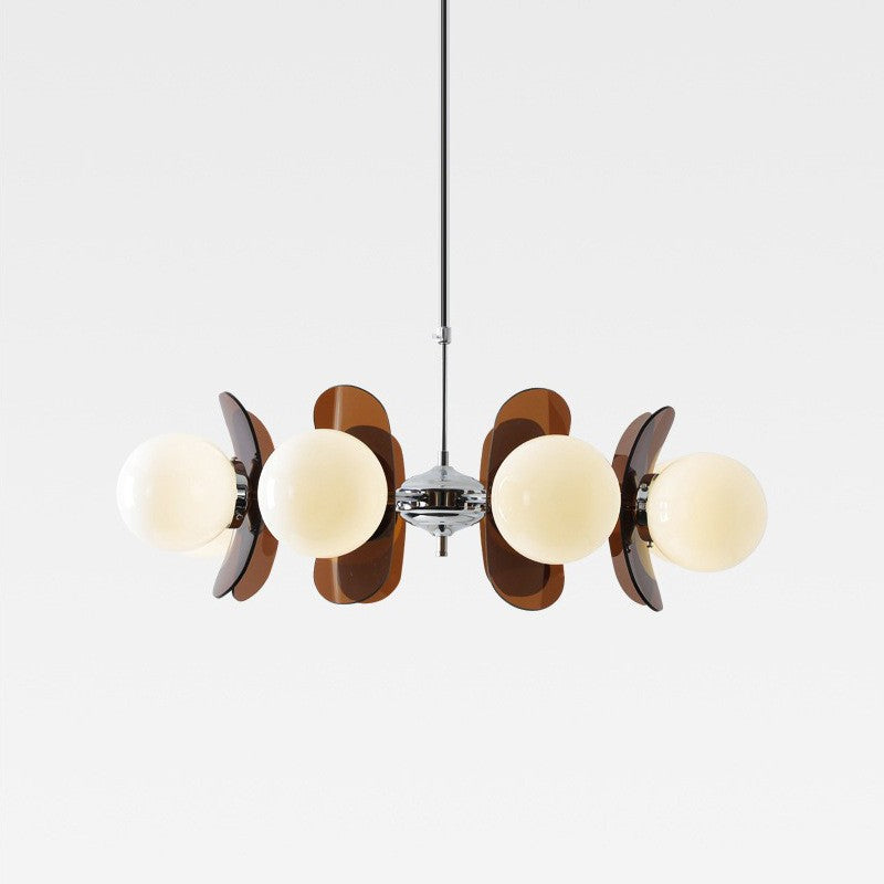 Lustre géométrique avec globes en verre mat, suspension réglable à 5 ou 8 ampoules, blanc chaud, salon | Sansoti