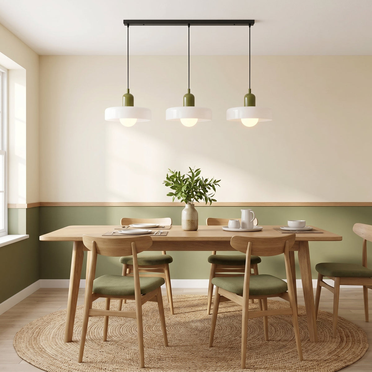 Lampa wisząca z 3 kloszami z kolorowego szkła, design Bauhaus, jadalnia, regulowana, ciepła biel, nowoczesne artystyczne wnętrze | Sansoti