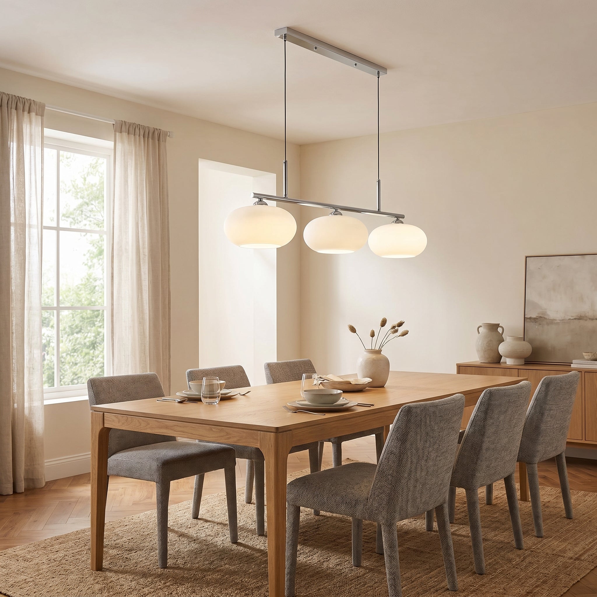 Suspension géométrique à 3 lumières, métal et verre, pour salle à manger et îlot de cuisine, réglable, design scandinave moderne | Sansoti