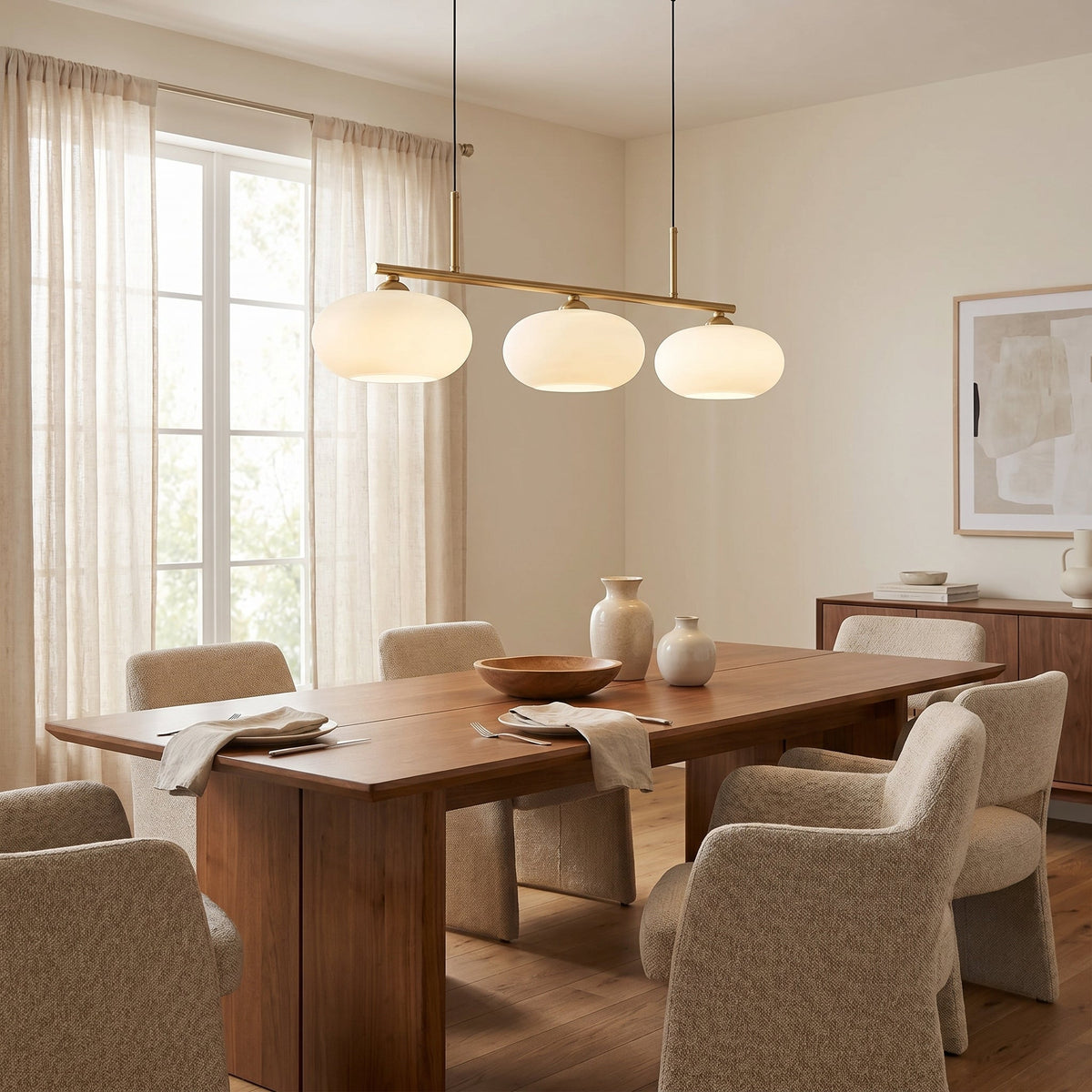Suspension géométrique à 3 lumières, métal et verre, pour salle à manger et îlot de cuisine, réglable, design scandinave moderne | Sansoti