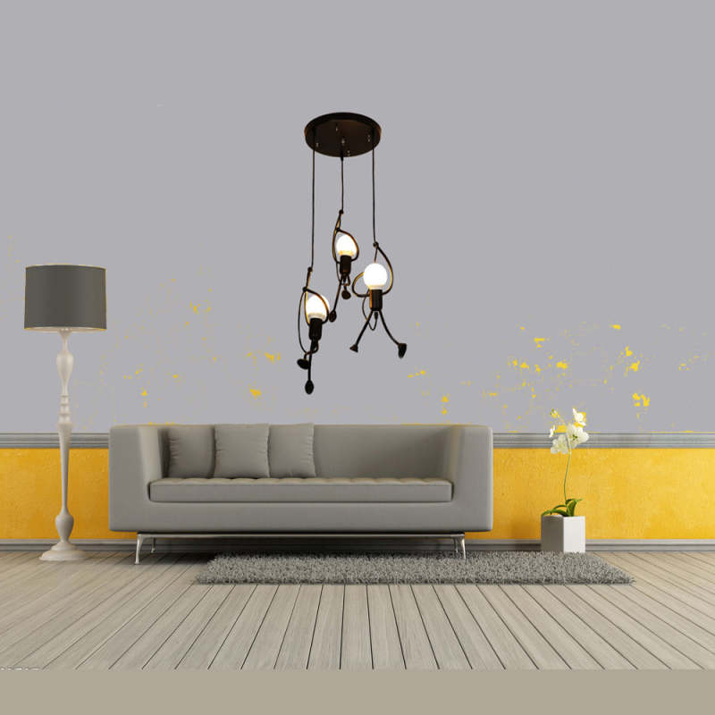 Suspension en métal en forme de figure LED E27 noir blanc design moderne éclairage intérieur salon salle à manger chambre | Sansoti