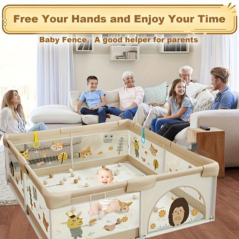 Babyspeelbox met Zacht Zijvlak en Dierprint voor Veilig Spelen | Scandinavische Kinderkamerdecoratie voor Ontdekkende Peuters | Opvouwbare Speelruimte met Kleurrijk Design | Sansoti
