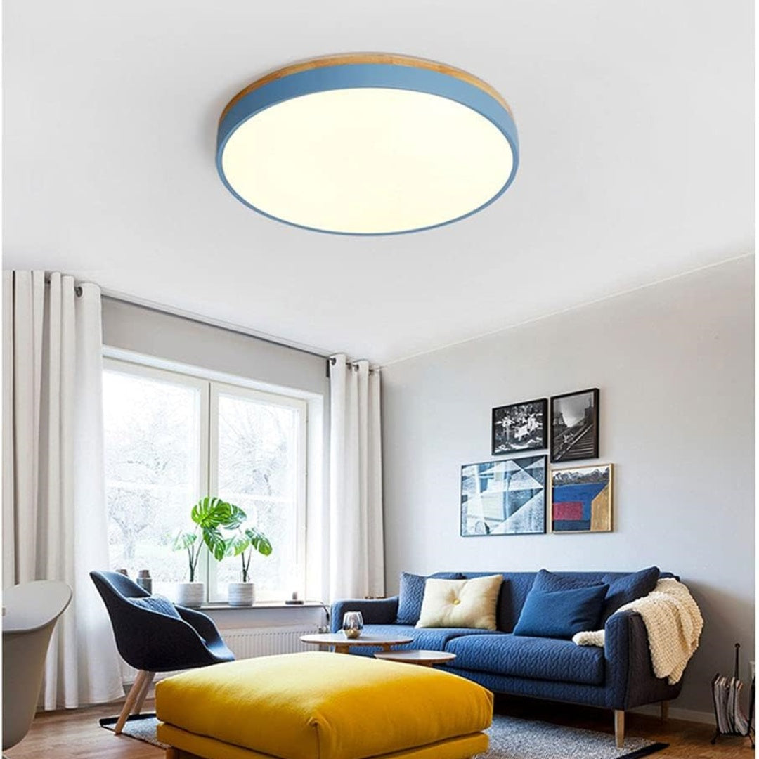 Plafondlamp Hout Rond LED met Acryl – Dimbaar Warm Licht Scandinavisch Design Woonkamer Slaapkamer 30cm 40cm 50cm 60cm | Sansoti