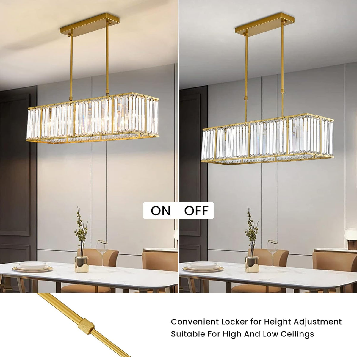 Crystal Linear Pendant Light for Kitchen Island, Dining Room Ceiling Chandelier, Scandinavian Design | Sansoti