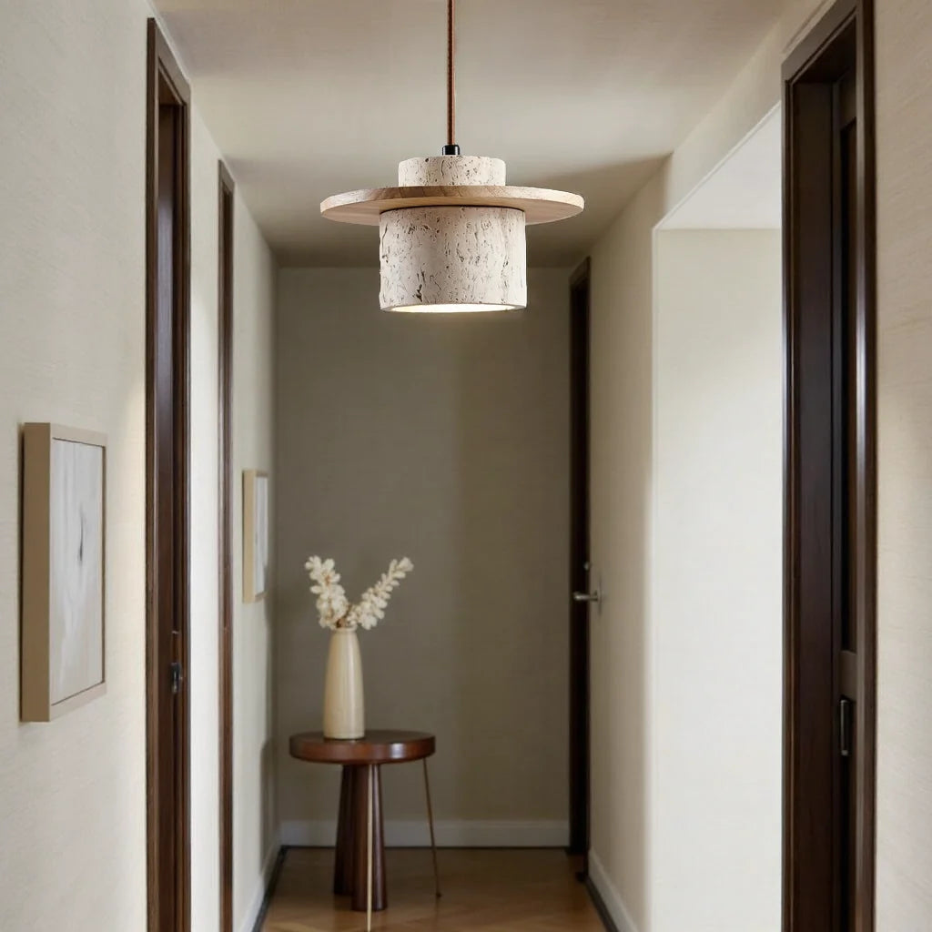 Hanglamp Travertijn Steen 25cm LED E27 Verstelbaar Snoer 170cm Natuurlijke Sfeerverlichting Woonkamer | Sansoti