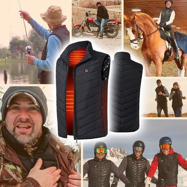Elektrische beheizbare Weste, Unisex, Schwarz, 3 Wärmezonen, einstellbare Temperatur, für Winter und Outdoor-Aktivitäten | Sansoti