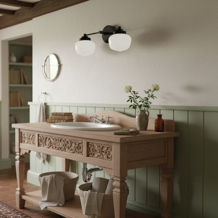 Globe Wandlamp Klassieke Badkamer Schoolhouse Verlichting Mat Opaal Glas voor Spiegel en Wastafel | Sansoti