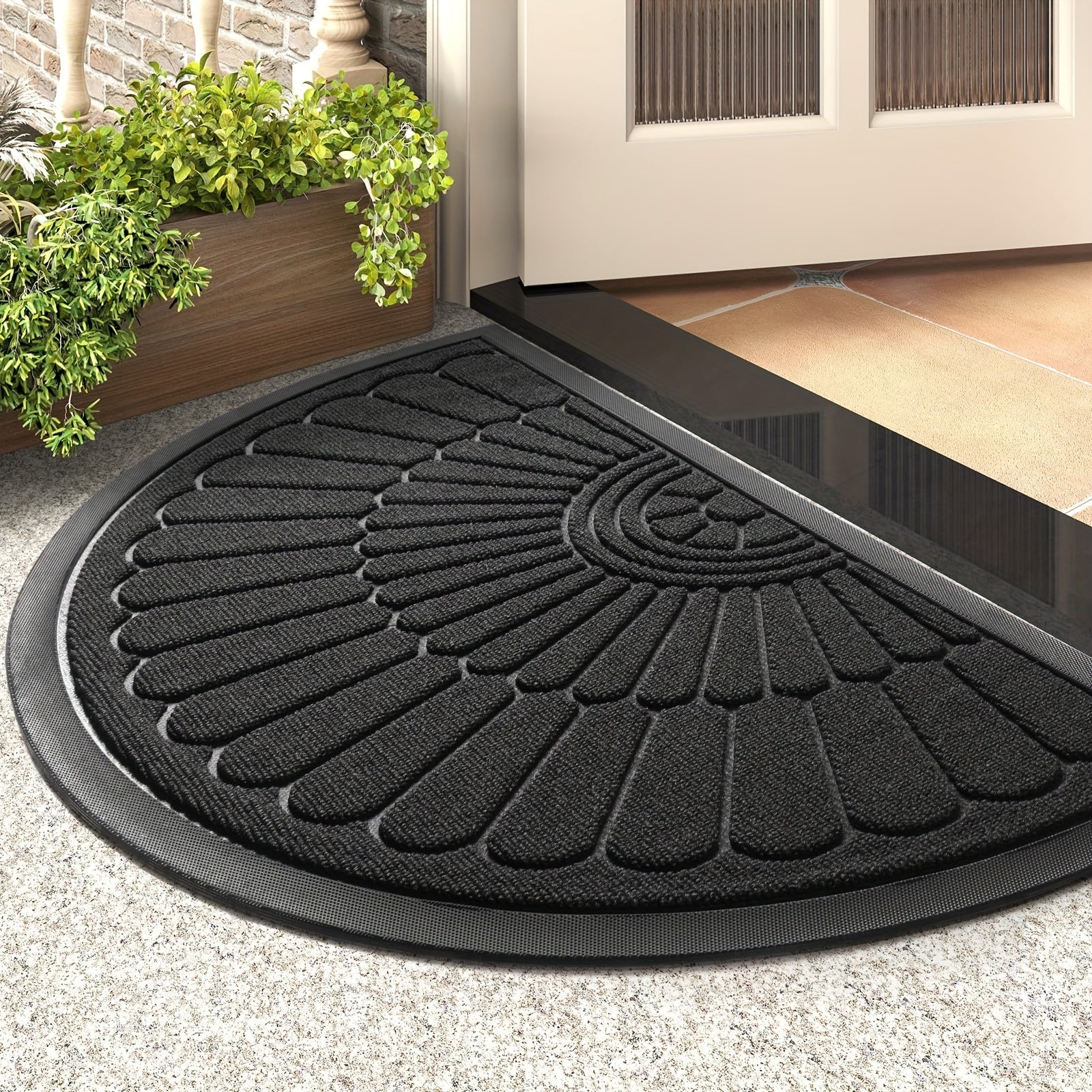 Halfronde Deurmat Rubber 43x75cm 60x90cm Buiten Binnen Antislip Vuilafstotend Drempelmat Buitenmat Zwart Grijs Bruin | Sansoti
