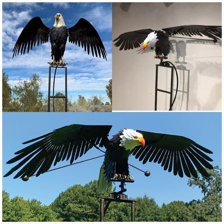 Metalen Vogel Windmolen Tuin Decoratie Weerbestendig Zilver Buiten Tuinornament Bewegende Vleugels Windspinner | Sansoti
