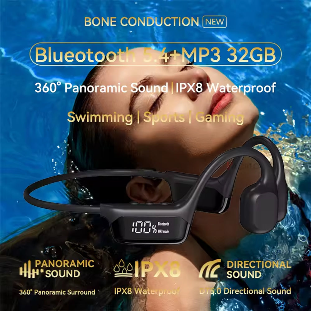Waterproof Bone-Conduction Swimming Headphones 32GB IPX8 360° Surround Audio for Swimming Pool Diving Water Sports | Sansoti