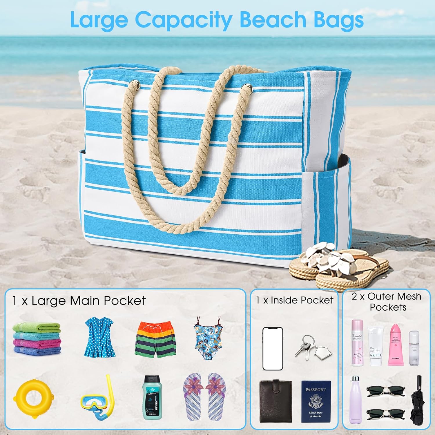 Waterbestendige Strandtas Oversized met Zandwerende Binnenvulling – Perfecte Zomertas voor Strand, Zwembad en Reizen | Sansoti
