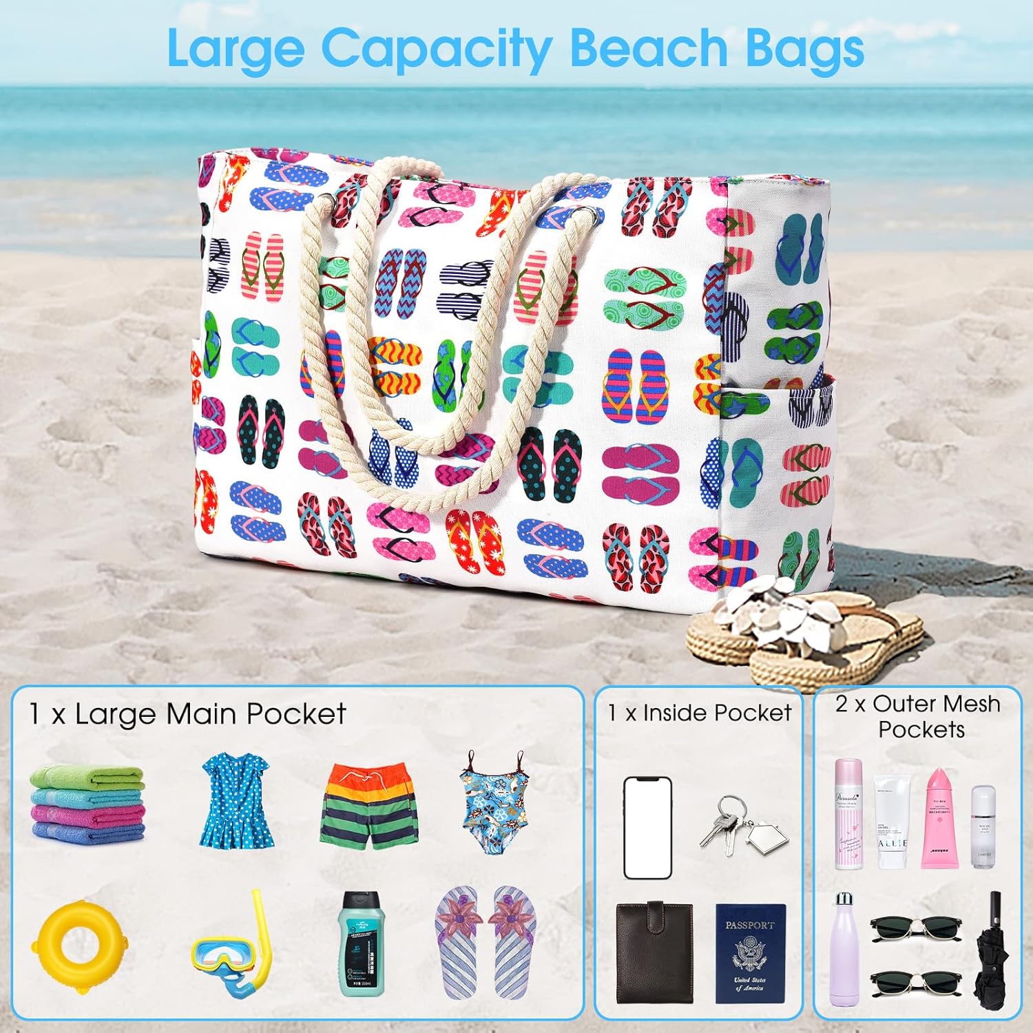 Waterbestendige Strandtas Oversized met Zandwerende Binnenvulling – Perfecte Zomertas voor Strand, Zwembad en Reizen | Sansoti