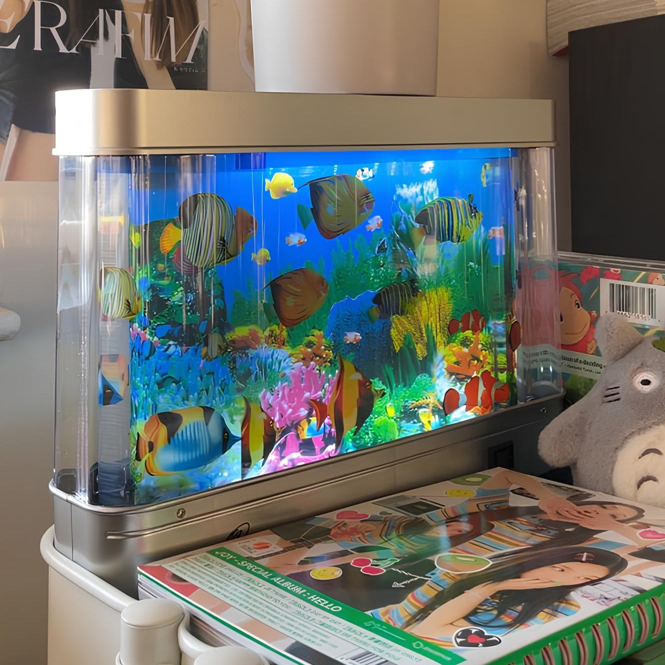 Retro Aquariumlamp met Bewegende Vissen – Rustgevende Sfeerverlichting voor Woonkamer, Kantoor, Kinderkamer | Geen Onderhoud Nodig | Nostalgische LED-lamp | Sansoti