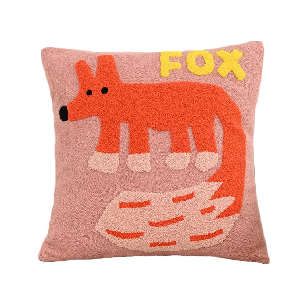 Housse de Coussin Broderie Animaux Scandinave 45x45 Polyester Coton | Restfield
