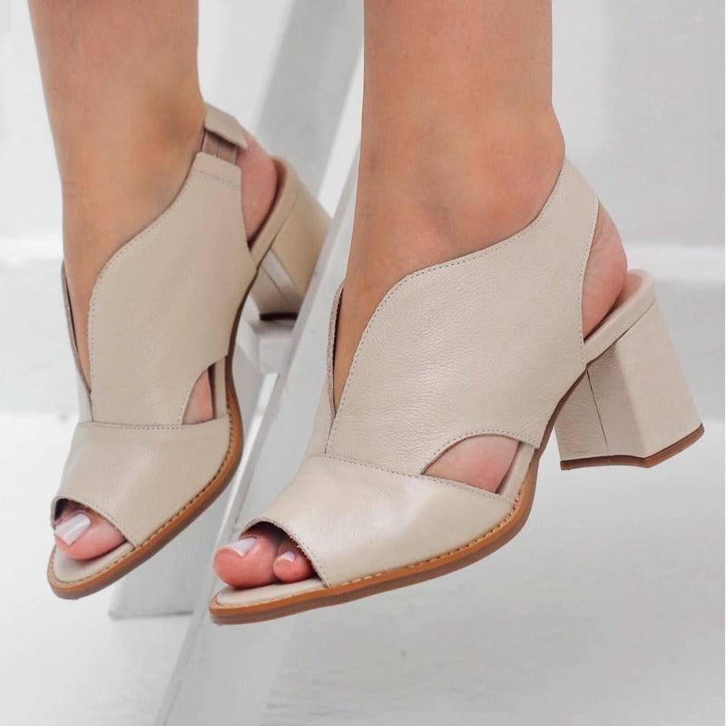 Dames Sandalen met Blokhak Open Teen Elegant Comfortabel Leer Bordeauxrood Zomerschoenen | Sansoti