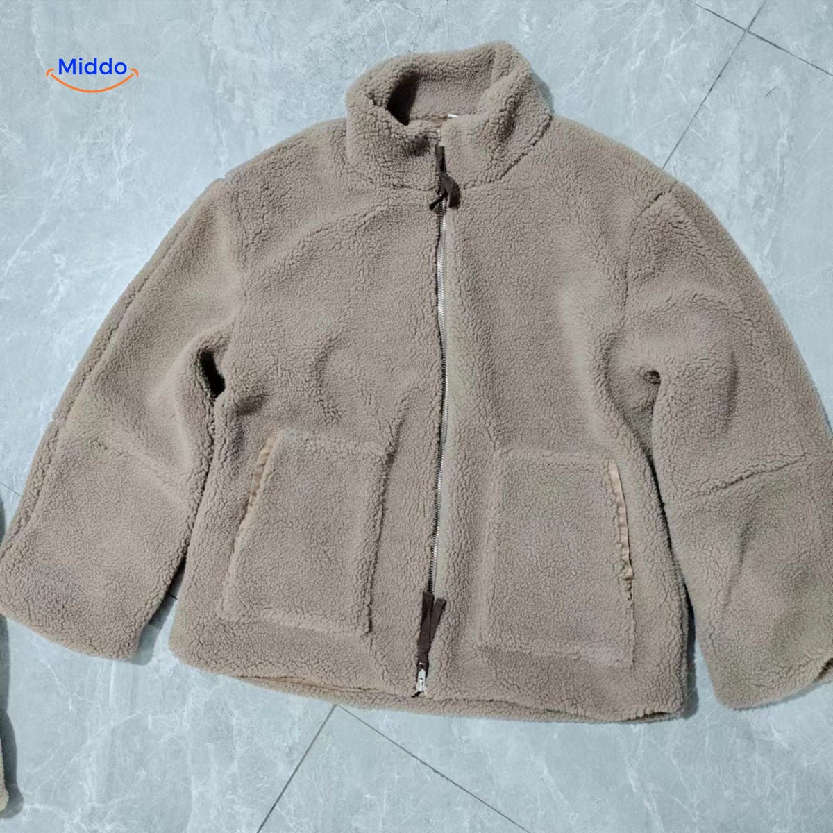 Manteau d’hiver teddy pour femme à col montant - Veste imitation laine d’agneau douce - Beige marron kaki - Modèle chaud pour l’hiver | Sansoti