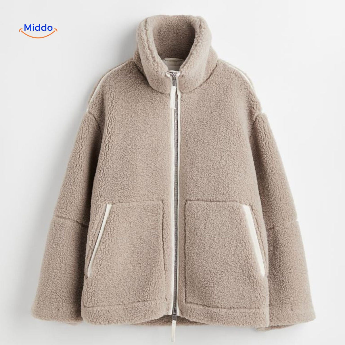 Manteau d’hiver teddy pour femme à col montant - Veste imitation laine d’agneau douce - Beige marron kaki - Modèle chaud pour l’hiver | Sansoti