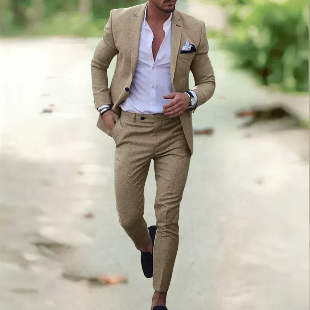 Two-Piece Linen Men's Suit Slim Fit Summer Wedding Business Comfortable Breathable 70% Linen 30% Cotton | Sansoti