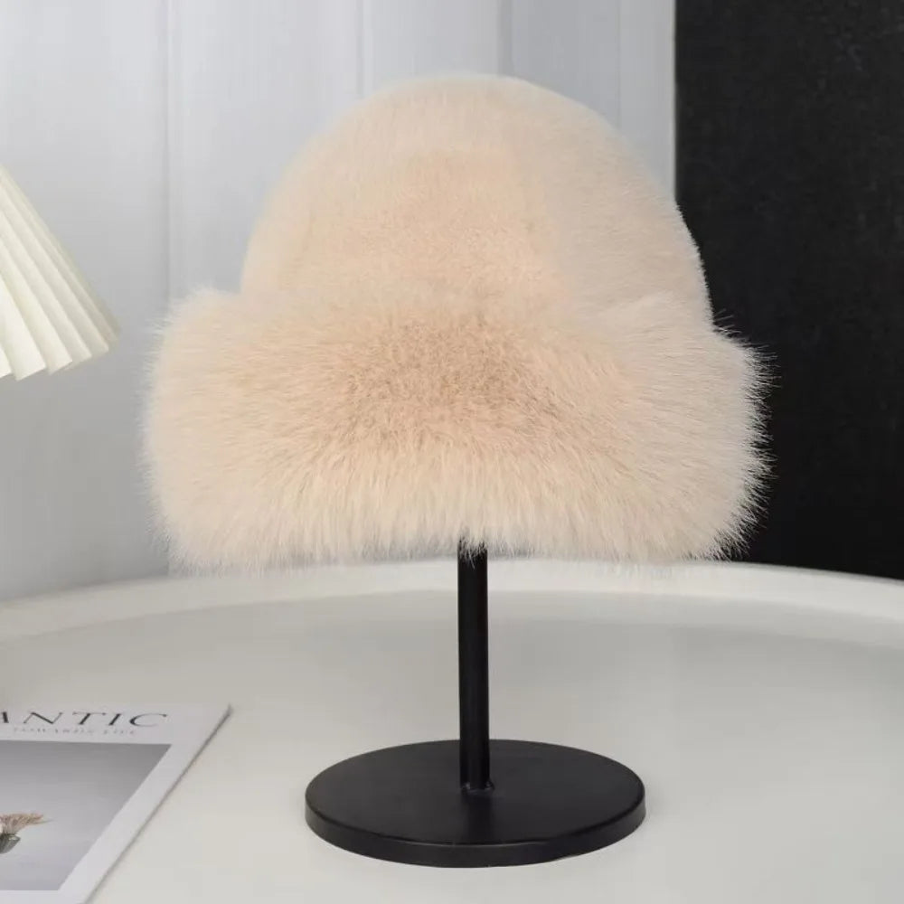 Plush Bucket Hat Winter Hat Soft Faux Fur Hat Cozy Winter Accessory Women's Warm Hat Fleece Lined | Sansoti