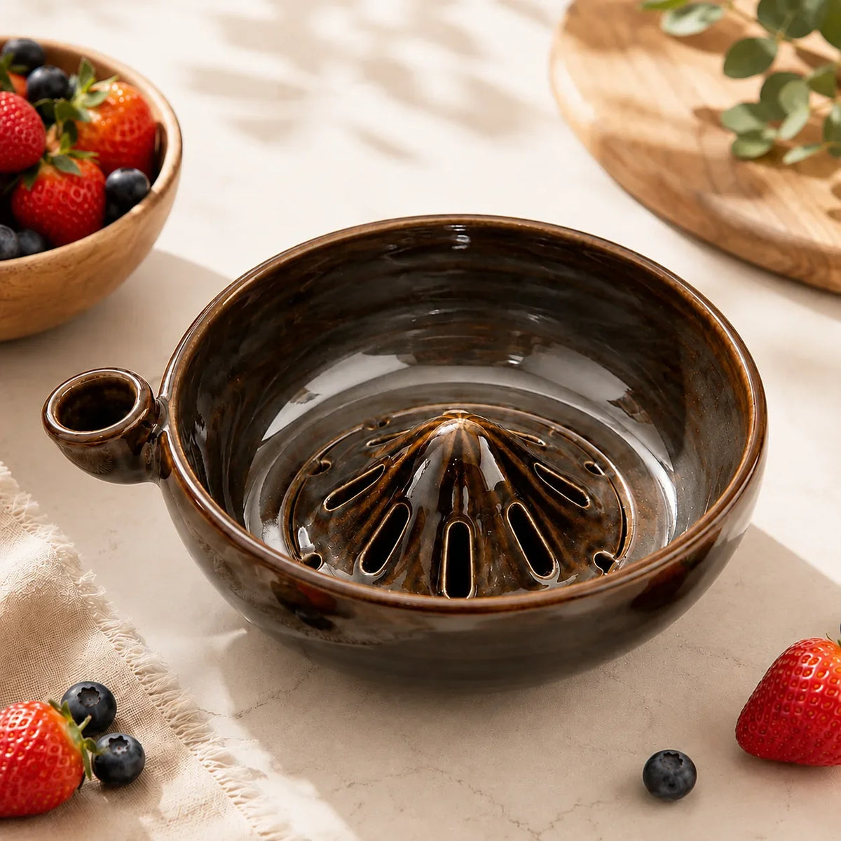Ceramic Colander Bowl with Drainage Pattern for Washing, Serving, and Storing Berries, Fruit, and Vegetables - Kitchen Bowl | Sansoti