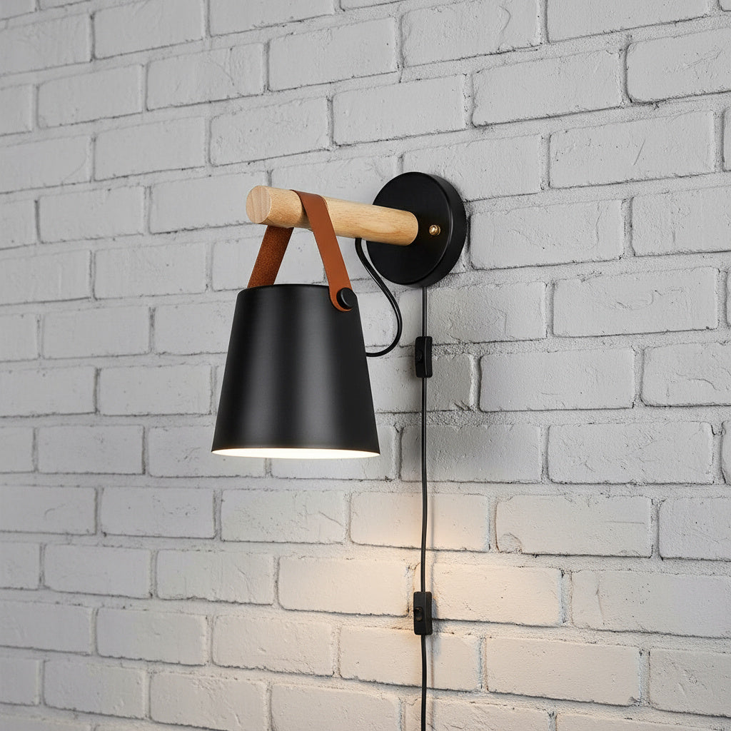 Scandinavische Wandlamp Hout voor Slaapkamer – Minimalistisch Natuurhout Lichtpunt Wit of Zwart | Sansoti