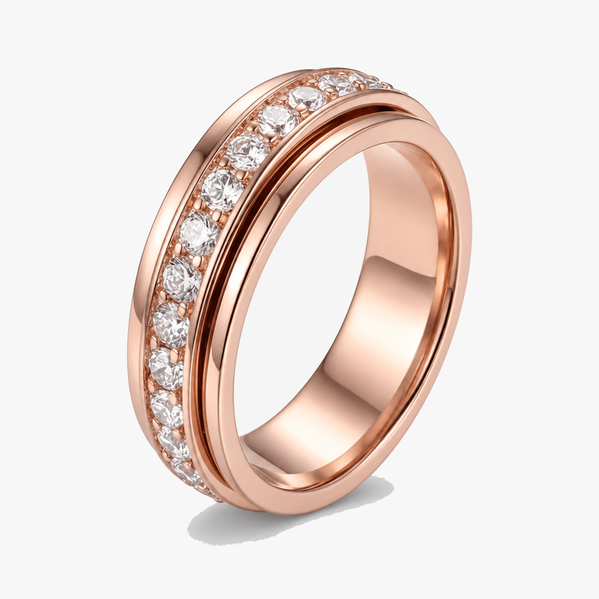 Draaibare Spinner Ring met Zirkonia Steentjes – Titanium Staal – Rustgevend Fidget Sieraad voor Vrouwen en Mannen | Sansoti