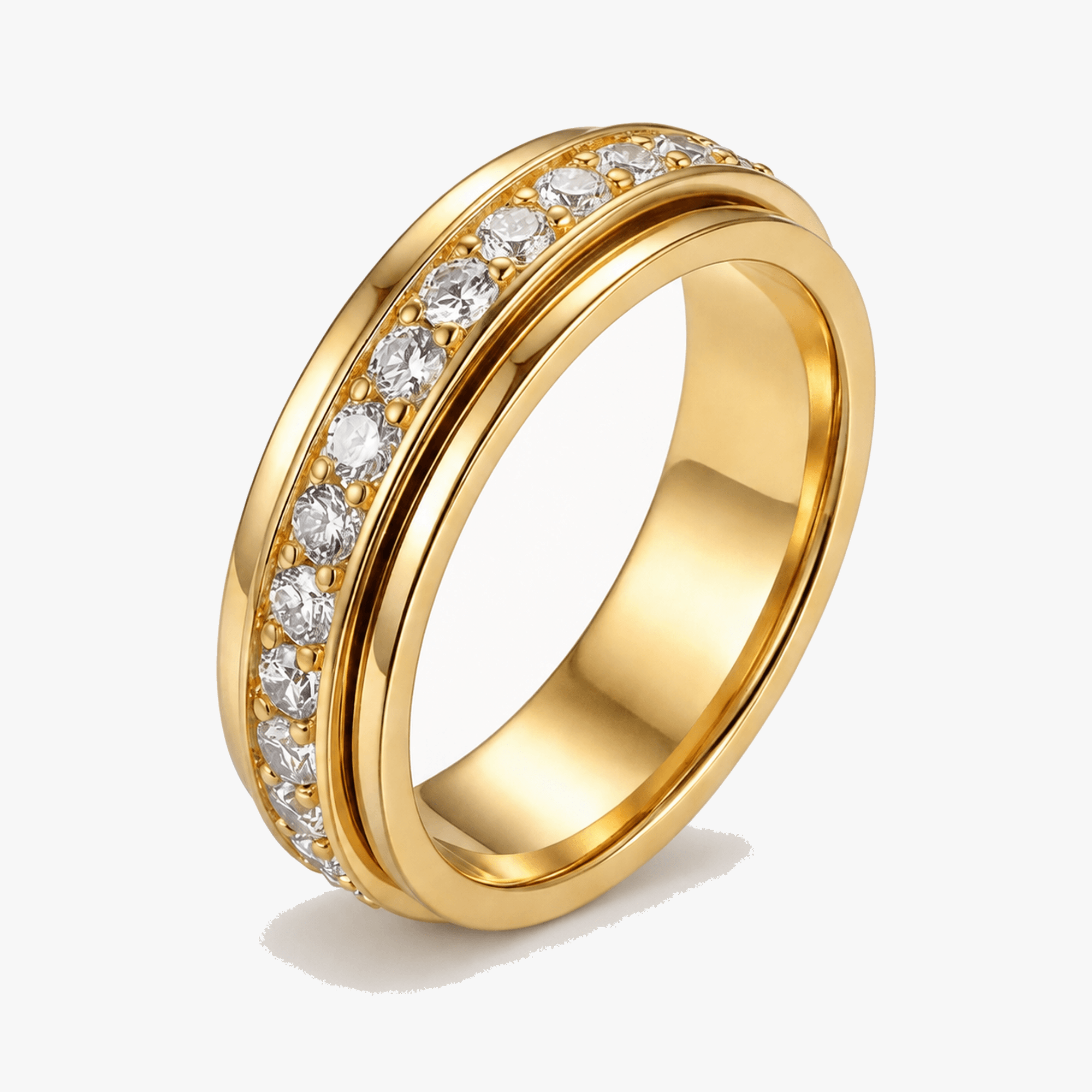 Draaibare Spinner Ring met Zirkonia Steentjes – Titanium Staal – Rustgevend Fidget Sieraad voor Vrouwen en Mannen | Sansoti