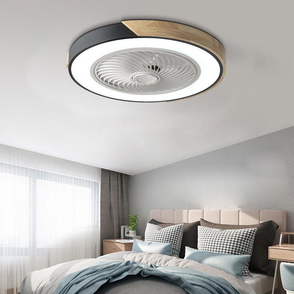 Plafondventilator met Lamp 50cm LED Dimbaar Hout Afstandsbediening Slaapkamer Woonkamer Keuken Bladloos Plafondlamp Ventilator | Sansoti