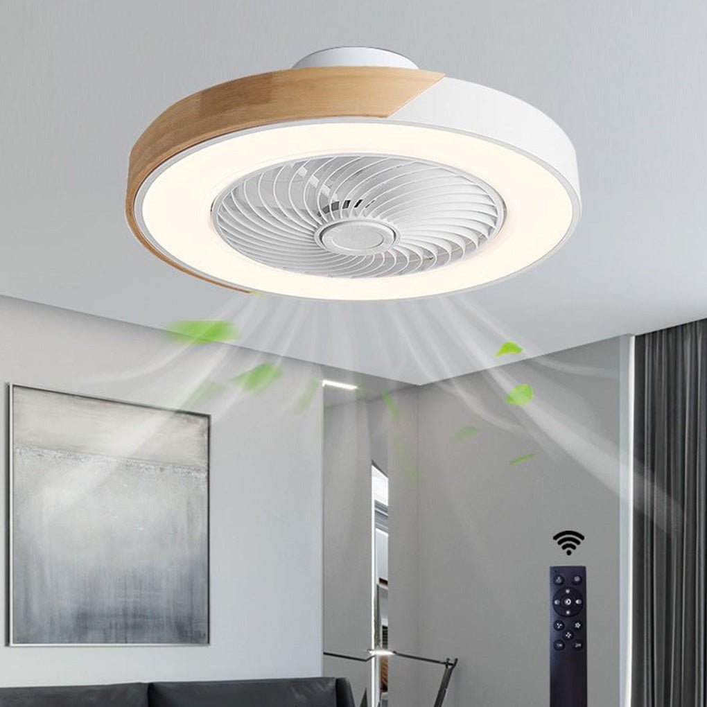 Plafondventilator met Lamp 50cm LED Dimbaar Hout Afstandsbediening Slaapkamer Woonkamer Keuken Bladloos Plafondlamp Ventilator | Sansoti