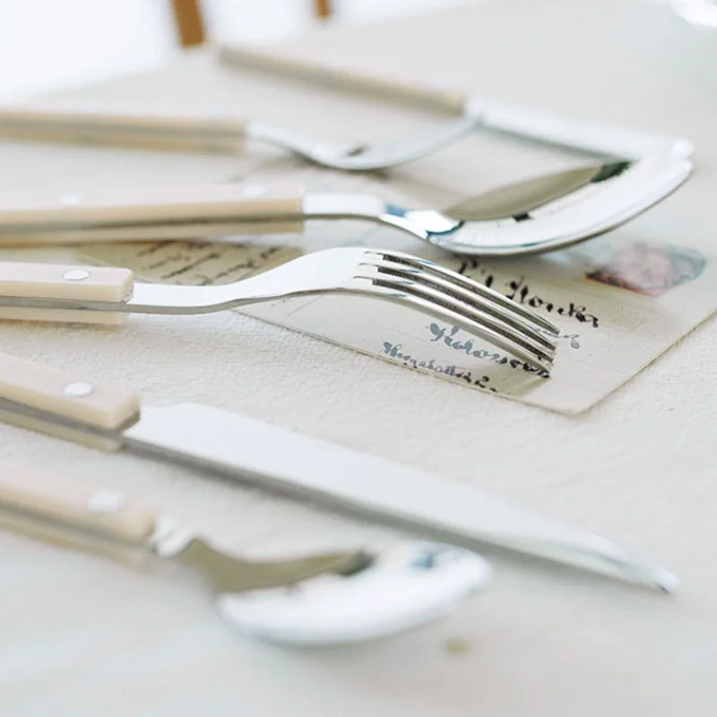 24-teiliges Besteckset aus Edelstahl mit farbigen Griffen im Bistrostil für 6 Personen, Esszimmer, Tisch, Geschirr, Küche und Dinner, Besteckservice | Sansoti