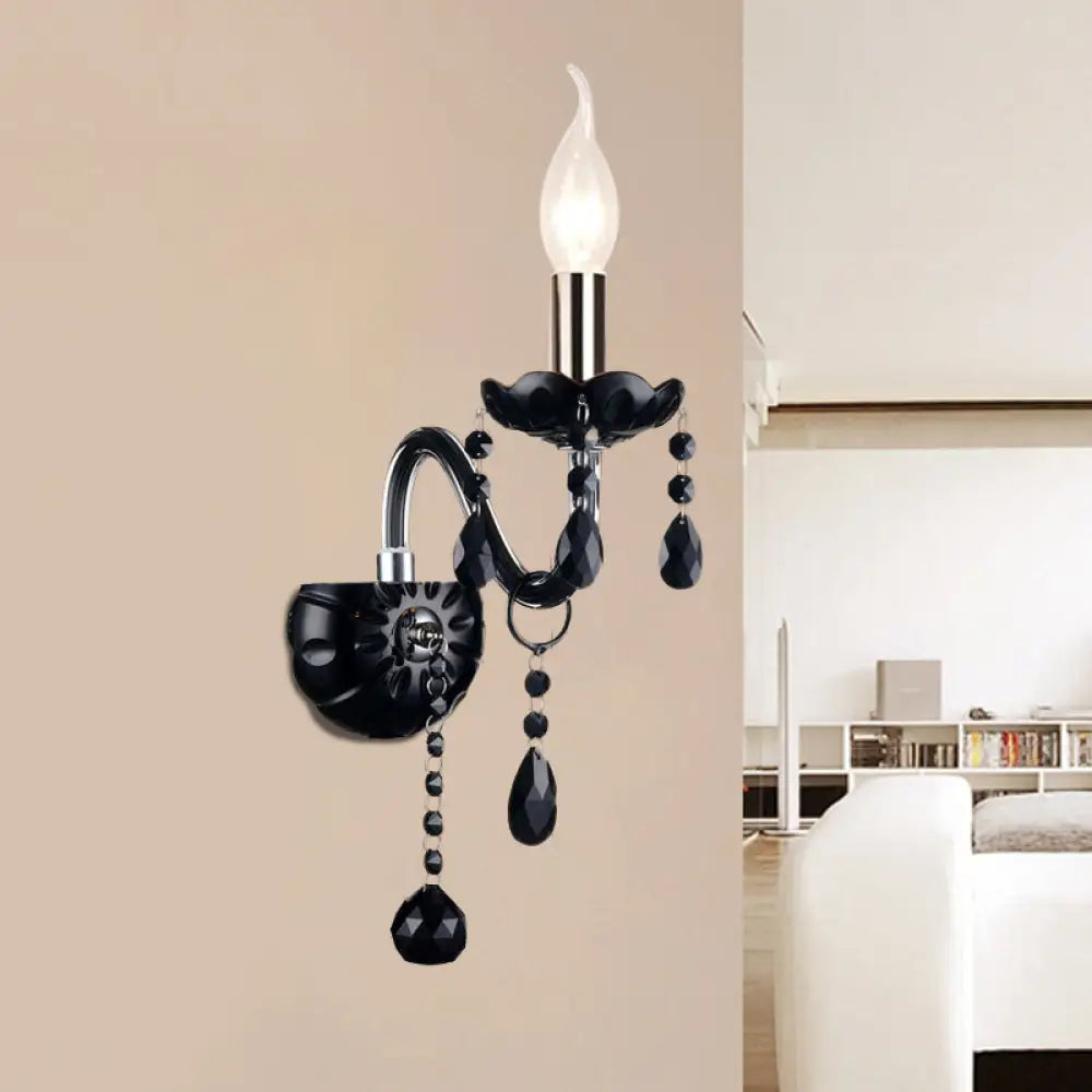 Kristallen Wandlamp Zwart Kaarsstijl Sierlijke S-Vorm Arm 1-2 Lichtpunten E12 E14 Fitting Elegant Woonkamer | Sansoti