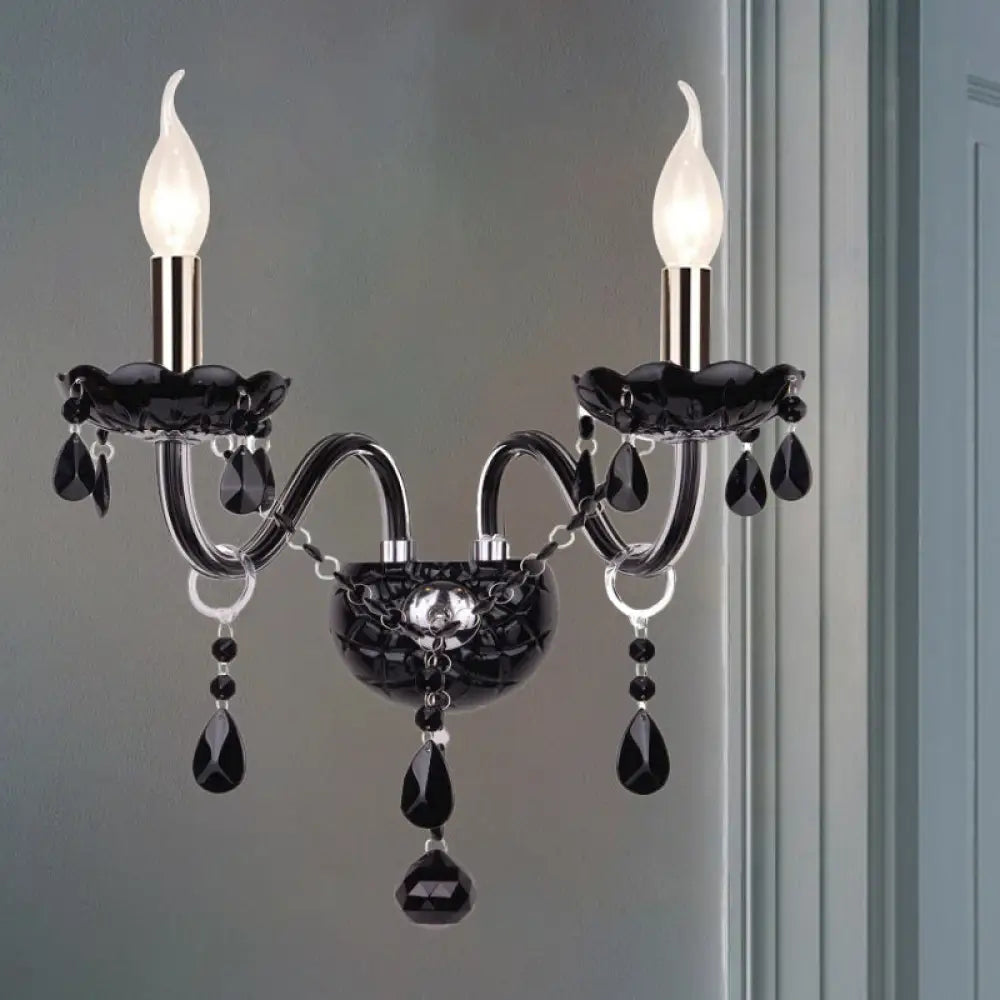 Kristallen Wandlamp Zwart Kaarsstijl Sierlijke S-Vorm Arm 1-2 Lichtpunten E12 E14 Fitting Elegant Woonkamer | Sansoti